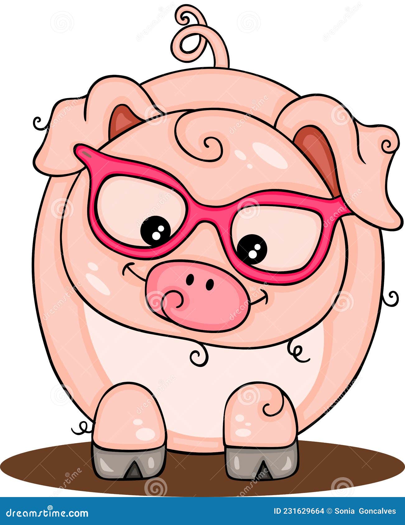 炫酷眼镜猪动物矢量插画 Cool Boss Pig wears a eyeglasses illustration – 设计小咖