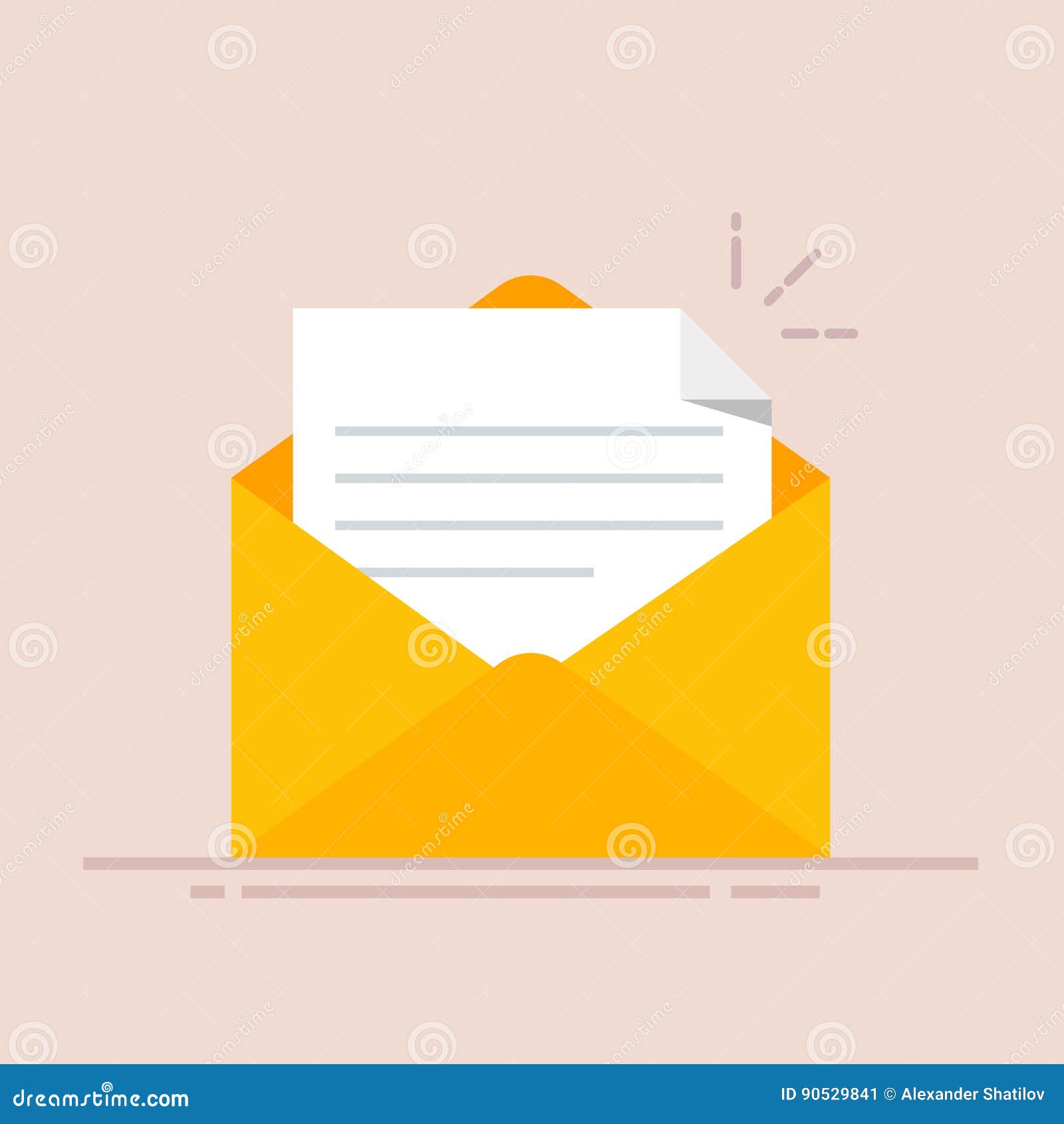 打开与文件的信封 新的信函 送书信 在颜色背景隔绝的平的例证