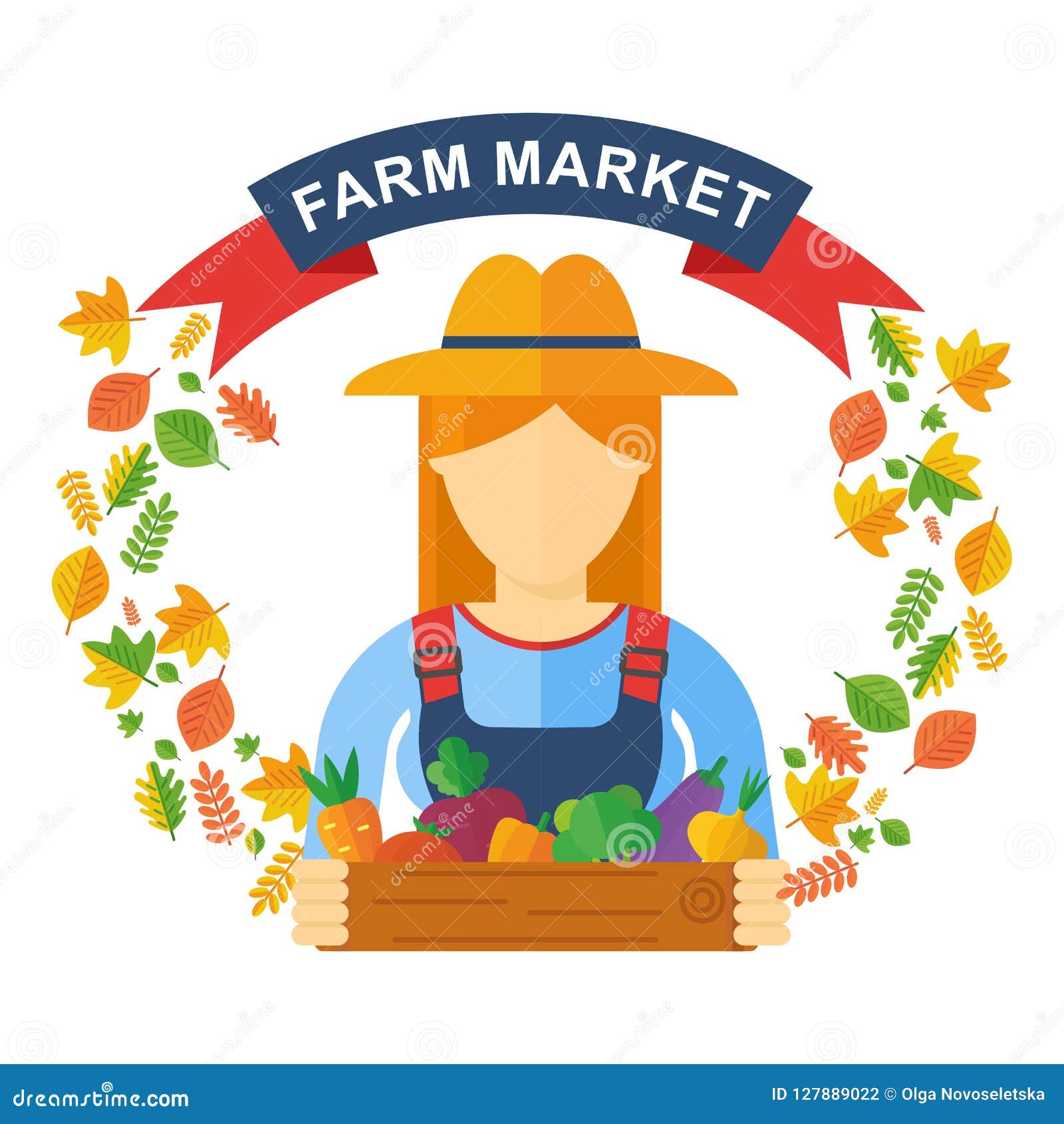 拿着木箱用水果和蔬菜的妇女农夫向量例证. 插画包括有市场, 图标, 字段