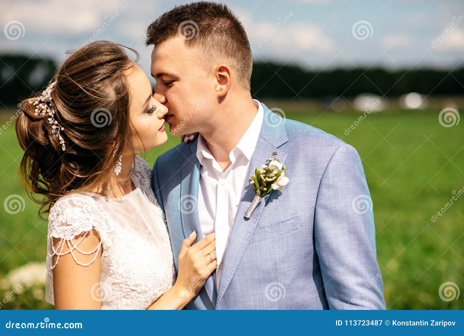 新娘和新郎在他们的婚礼之日 库存照片. 图片 包括有 穿戴, 结婚, 字段, 放松, 户外, 使用, 亲吻 - 35996424