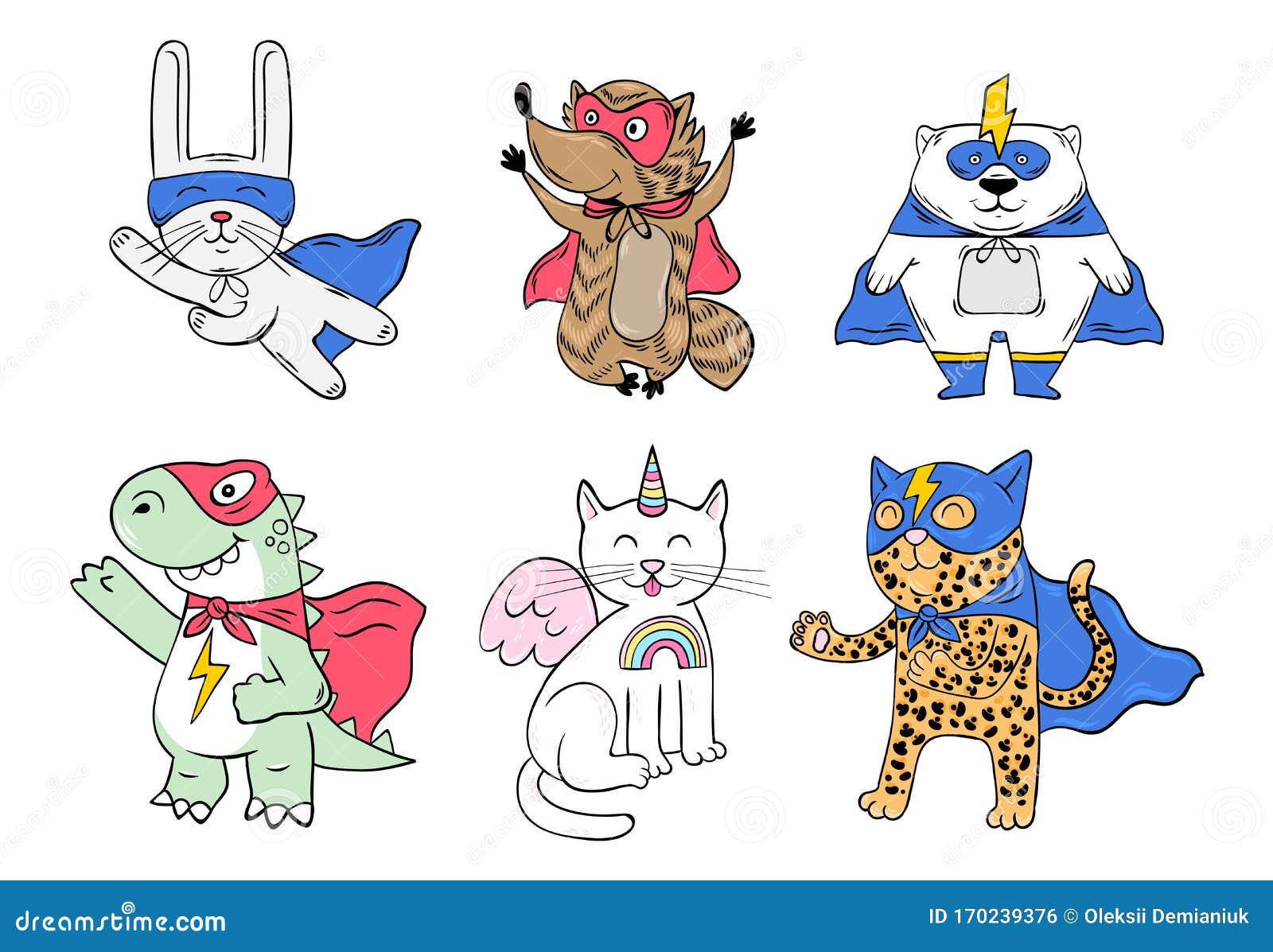 英雄人物. 可爱儿童动物超级英雄积极摆出收集有趣儿童动物熊猫和熊猫 向量例证 - 插画 包括有 动画片, 敲打: 202255761