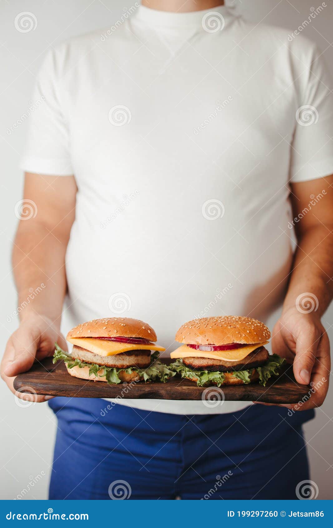 快餐概念，饥饿的胖子吃汉堡街头小吃插画图片素材_ID:431223198-Veer图库