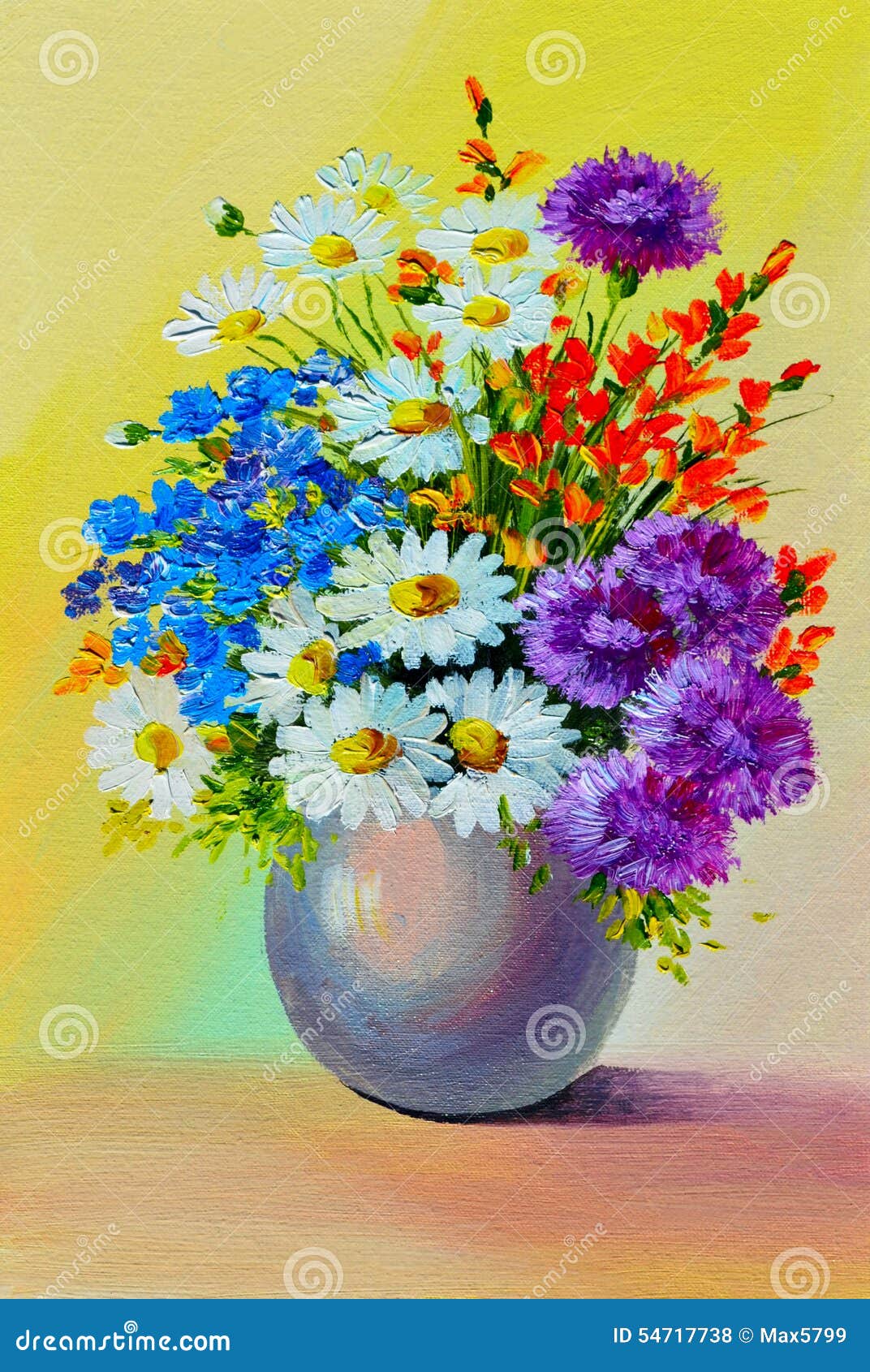 油画- 静物，一束鲜花库存例证- 插画: 54717738