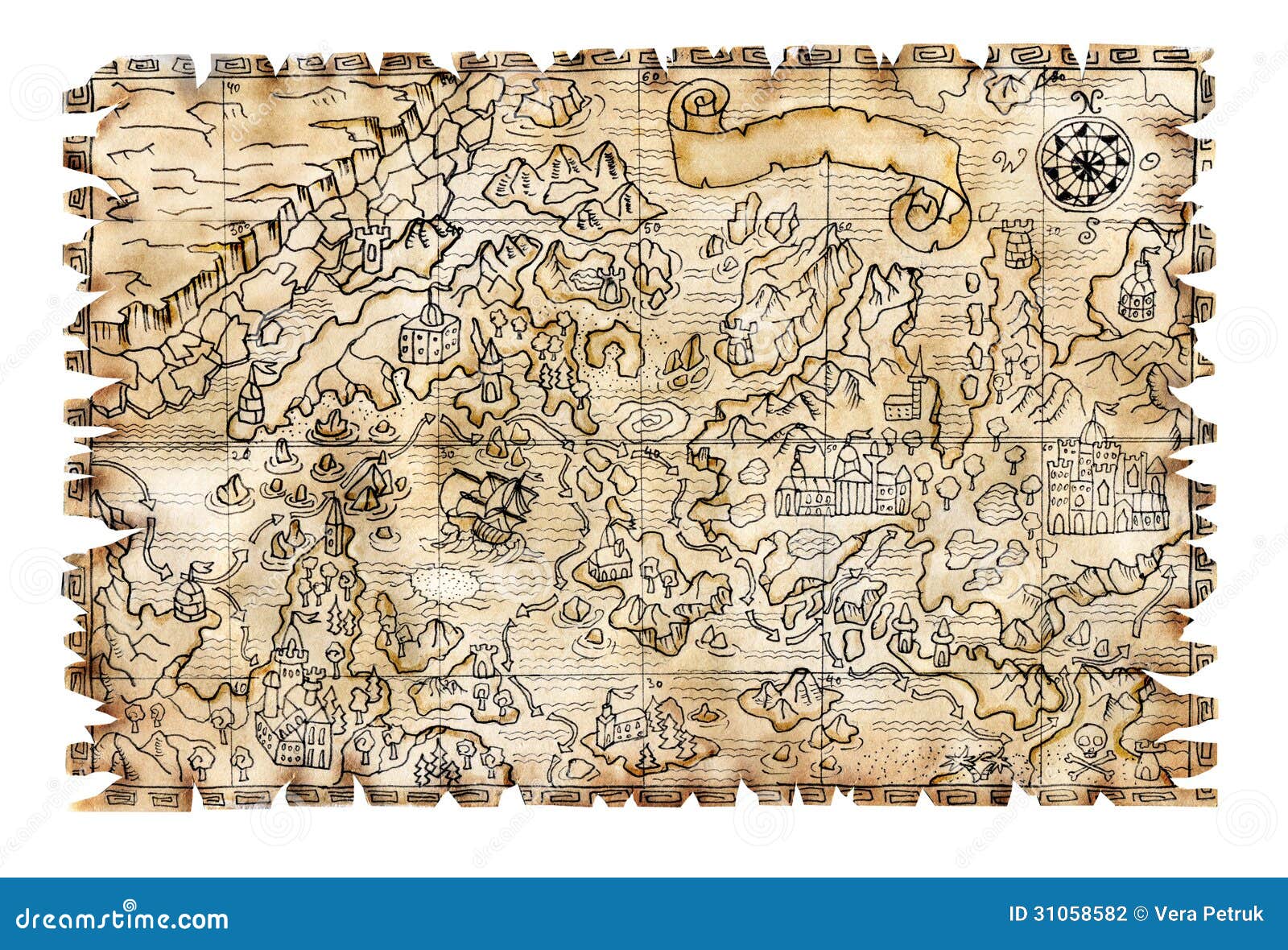 旧海盗地图的金银岛 库存矢量图（免版税）126971972 | Shutterstock
