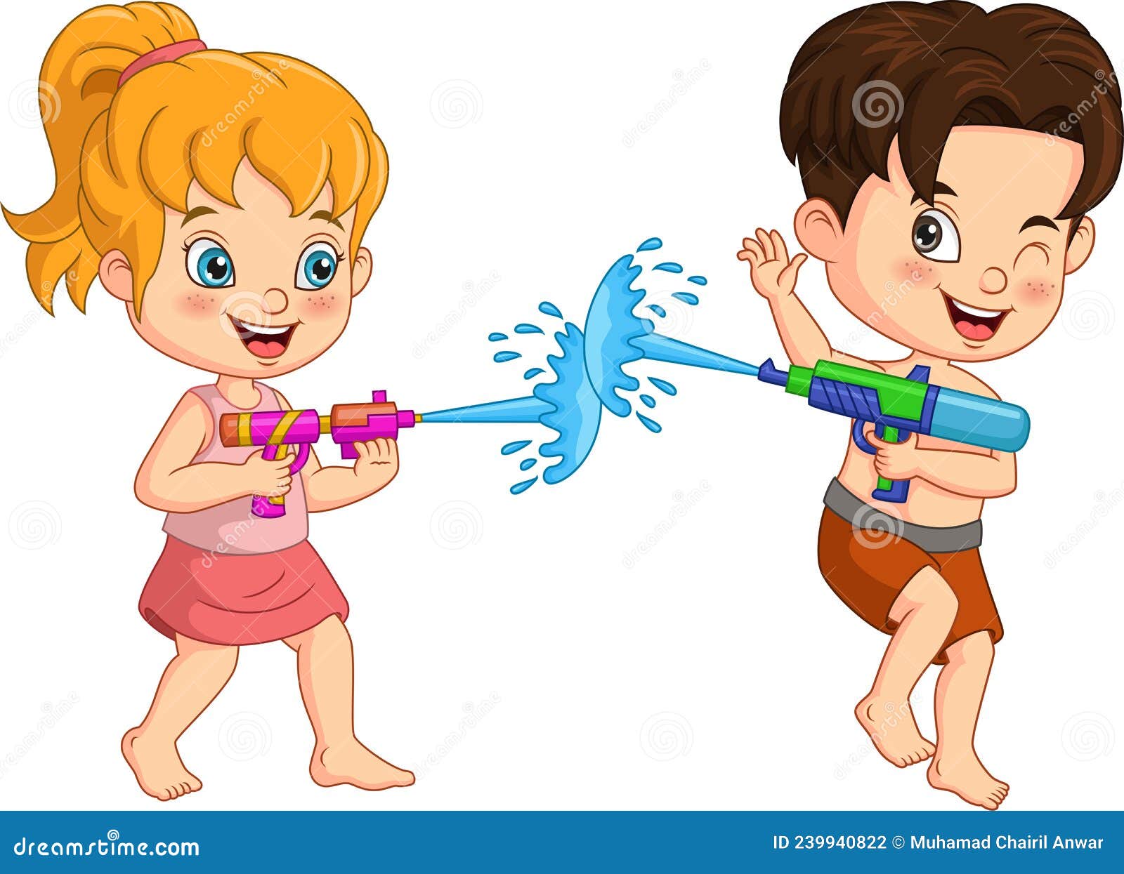 六一儿童节童趣泼水打水枪孩子游戏玩耍六一插画图片-千库网