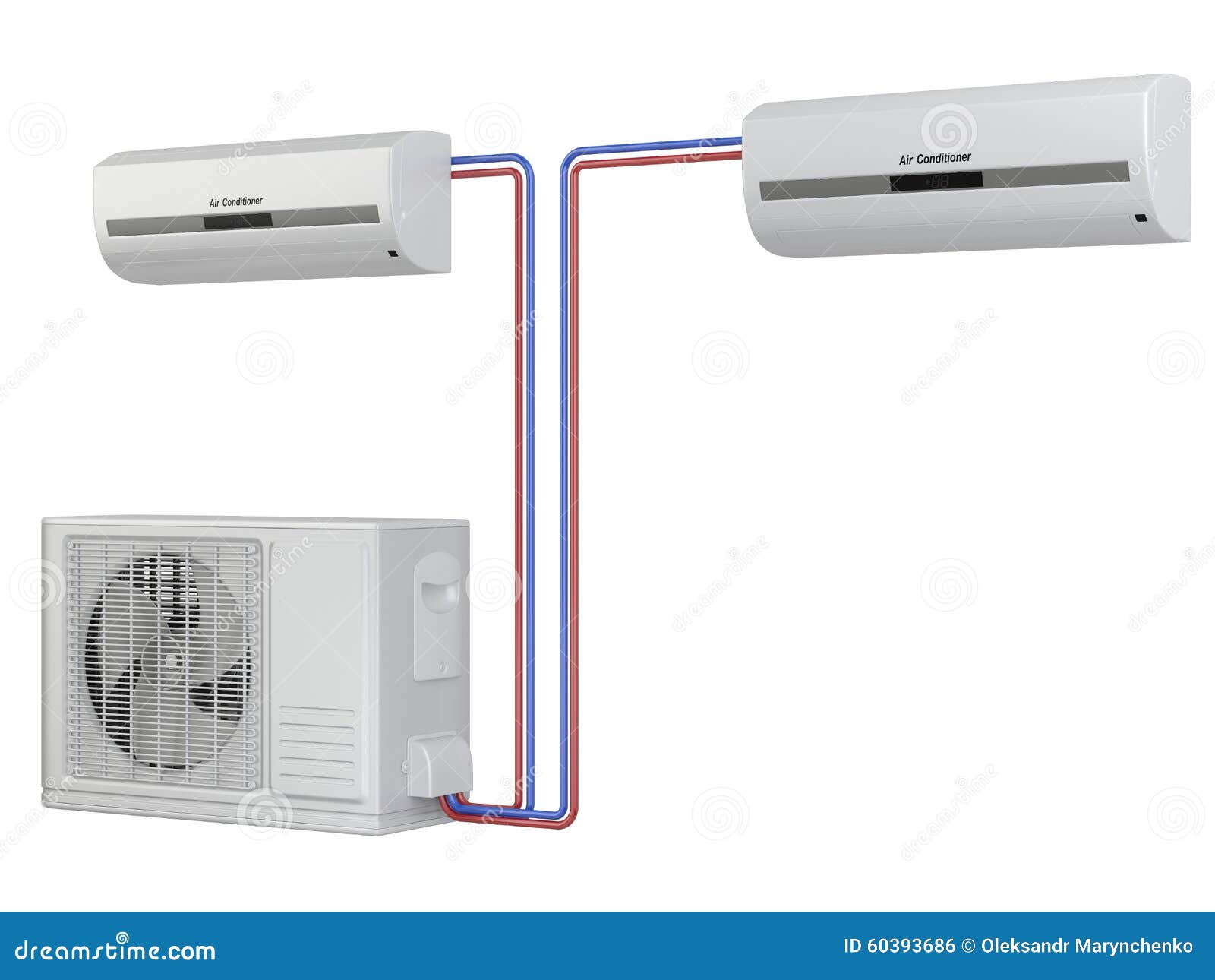 现代空调器系统 设备的设施 在白色背景3d图象