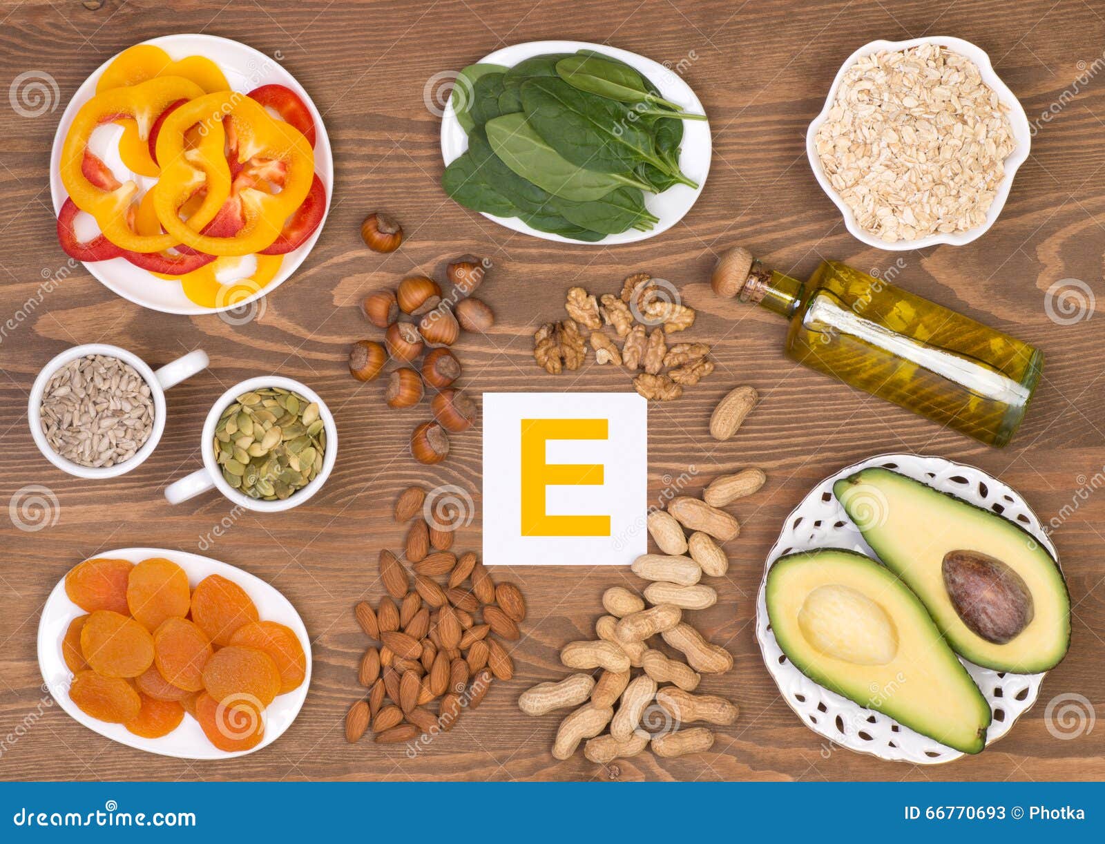 维生素E的食物来源. 维生素E的各种各样的食物来源