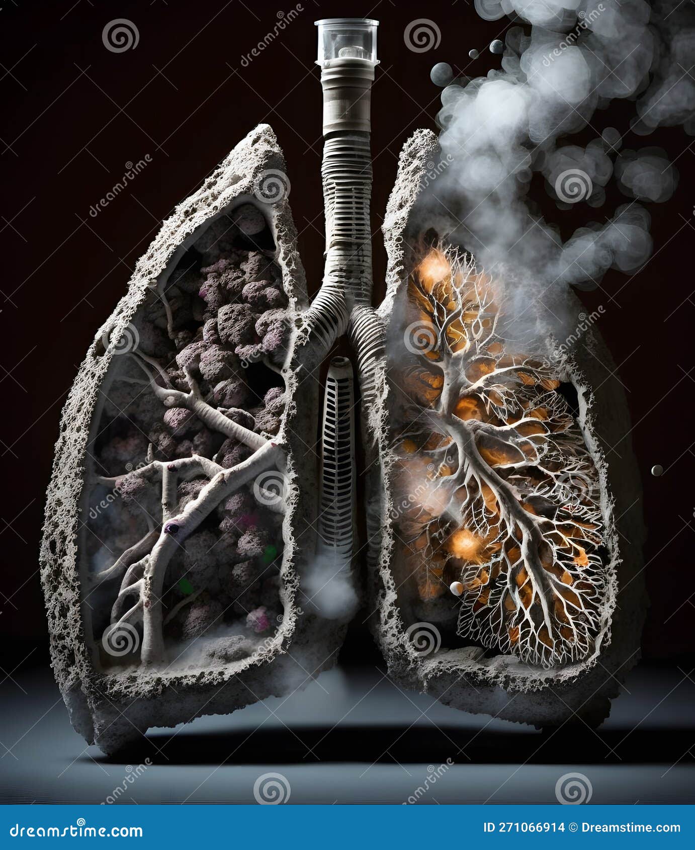 用灰烬建造的肺的概念形象. 世界反香烟日. 不抽烟. 戒烟