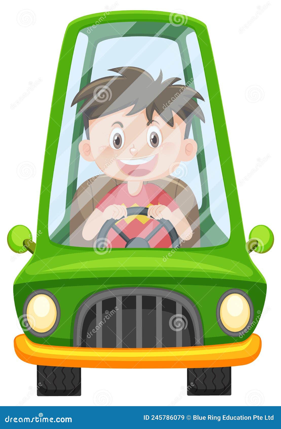 可爱的小男孩开车在沙上卡通手绘插图。插画图片素材_ID:168707036-Veer图库