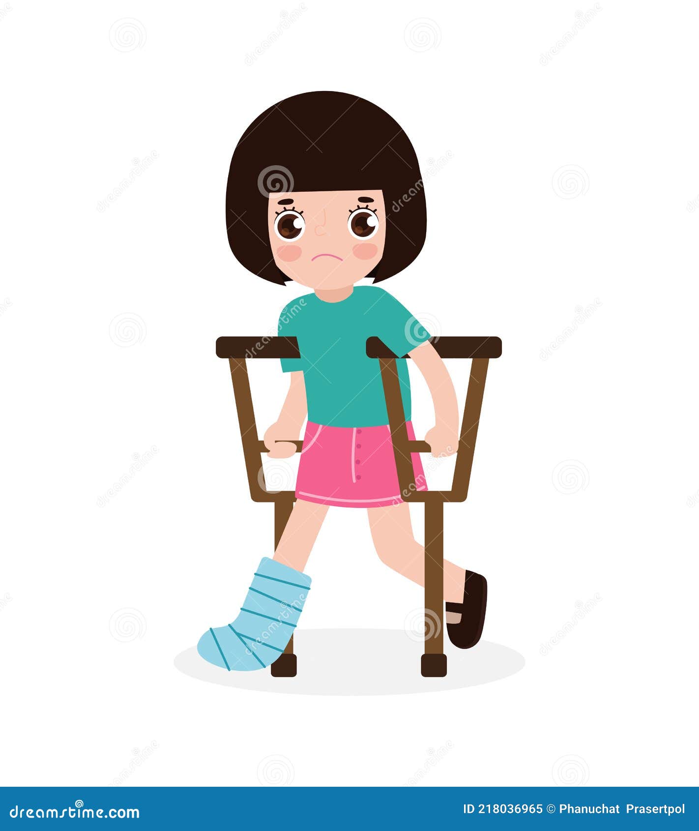 一位卡通女郎坐下来护理她的断腿插画图片素材_ID:107248799-Veer图库