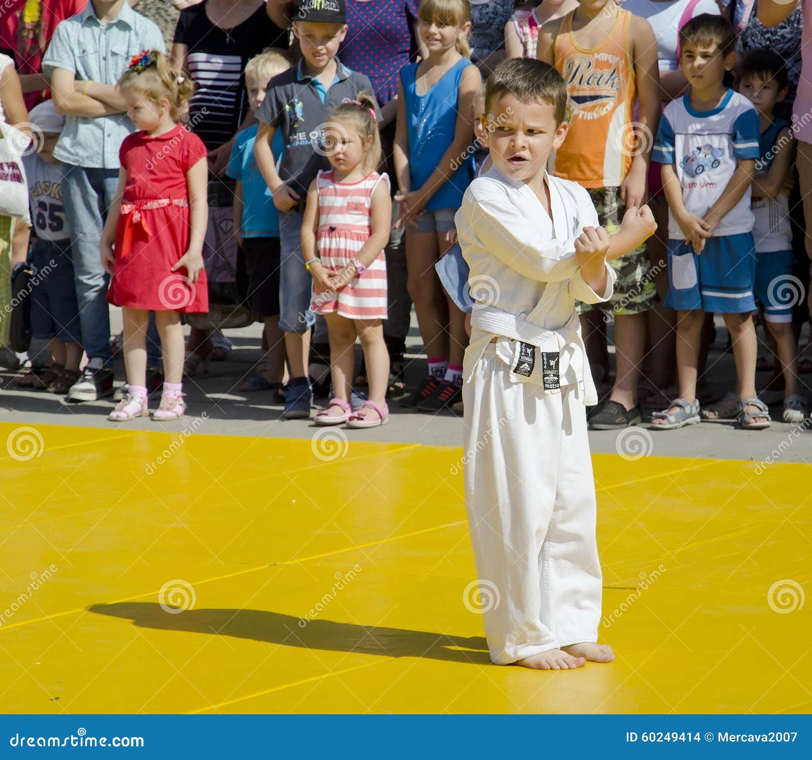空手道孩子. 在节日城市天09期间，武术儿童的学校的示范  26 2015年 卡霍夫卡 乌克兰