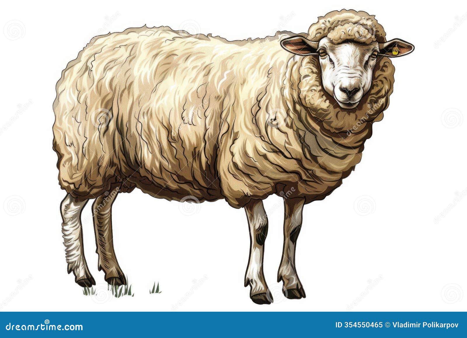 站在草地上的羊的画-适合农业或