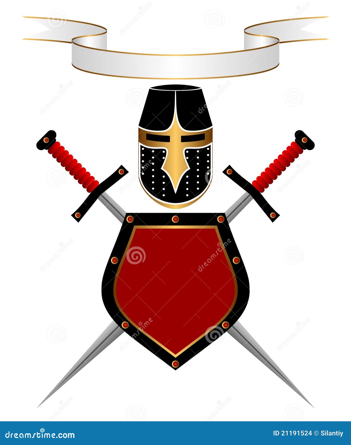纹章学的构成. 空白背景横幅构成盔甲纹章学骑士盾的剑