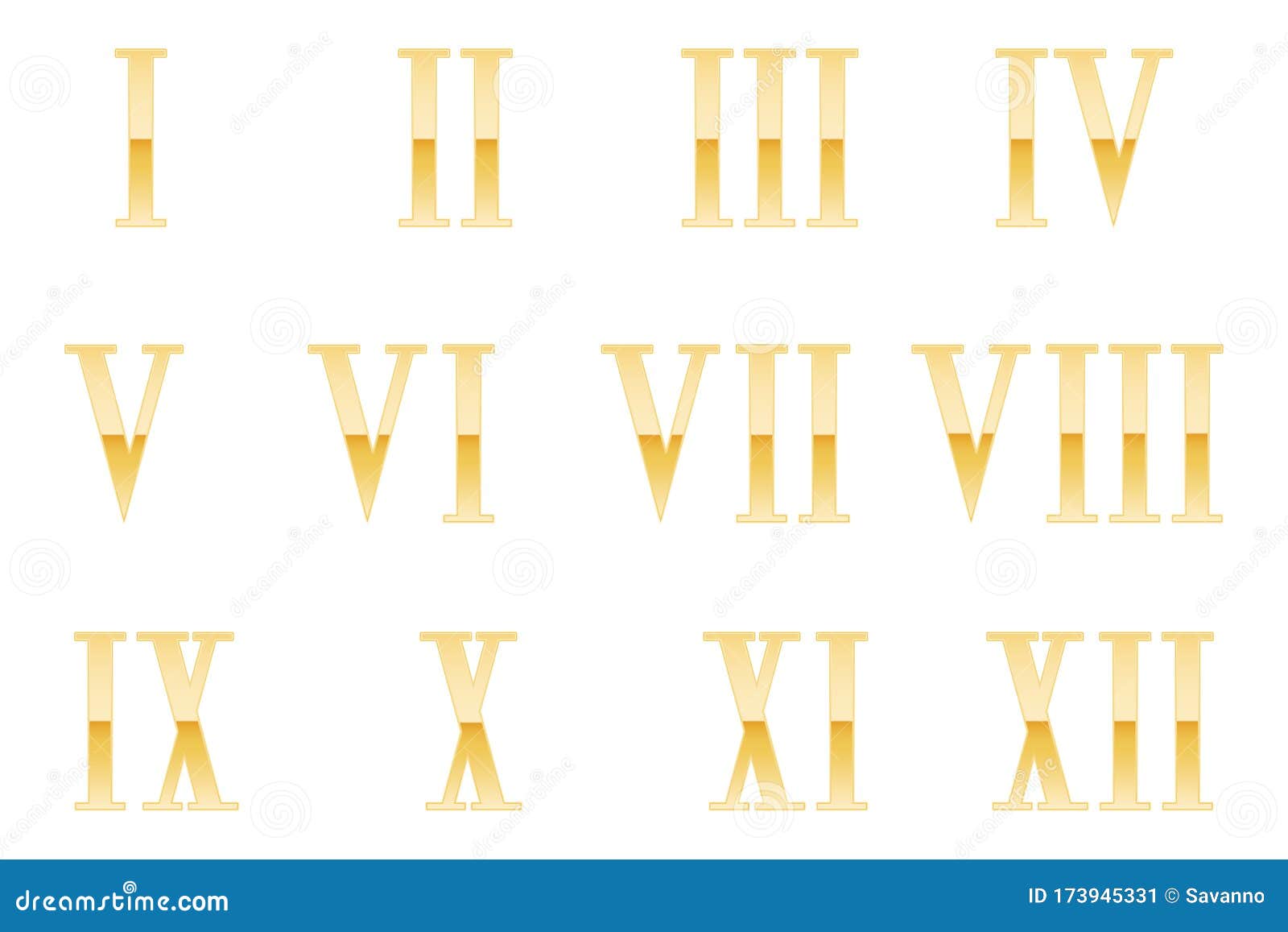 白色背景中突显的罗马数字集. 从1到12. 一组罗马数字，用于在 向量例证 - 插画 包括有 投反对票, 独自一个: 258113638