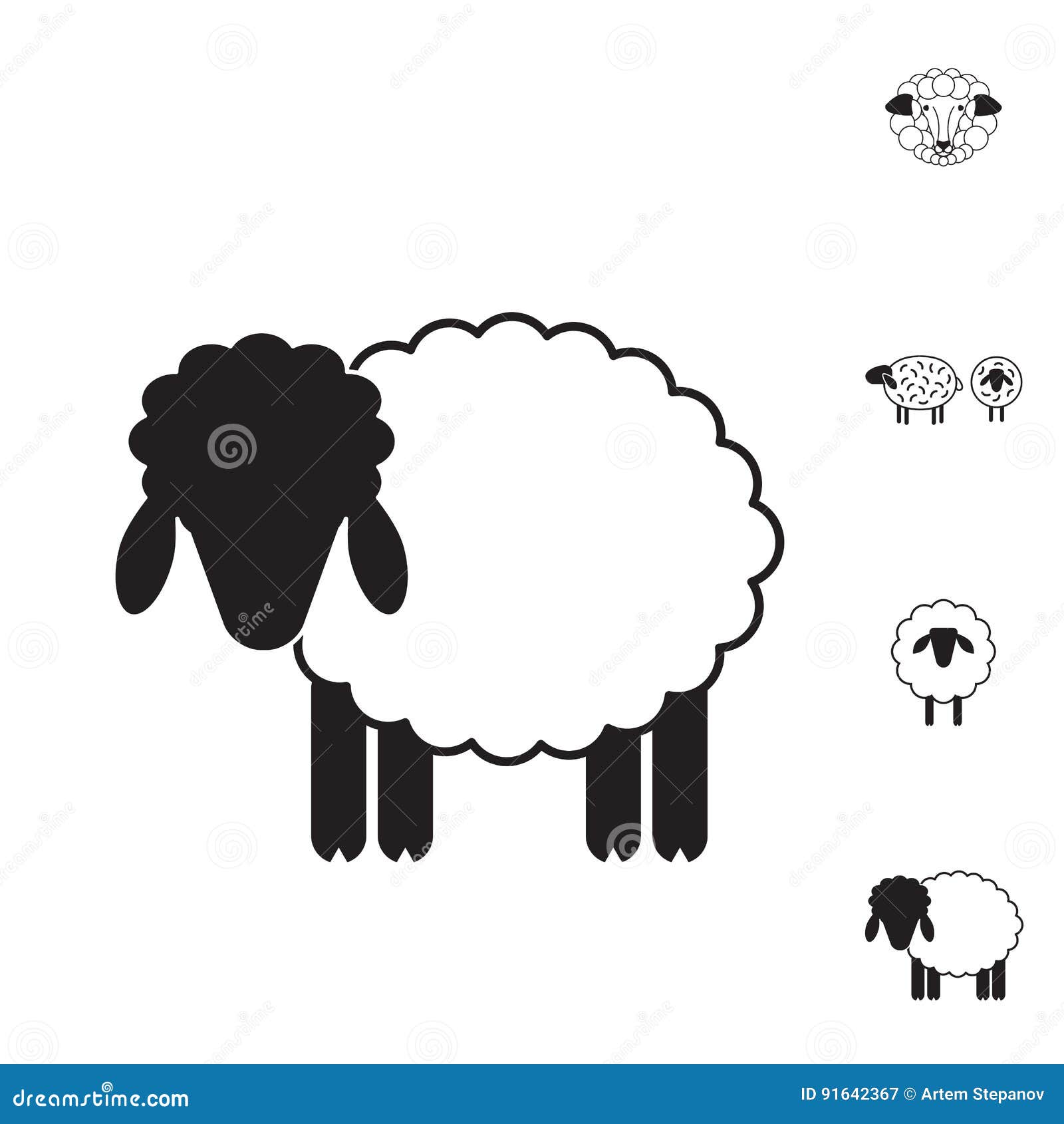 可愛的塗鴉羊設置隔離在白色字符春天藝術 向量, 特点, 春天, 艺术向量圖案素材免費下載，PNG，EPS和AI素材下載 - Pngtree