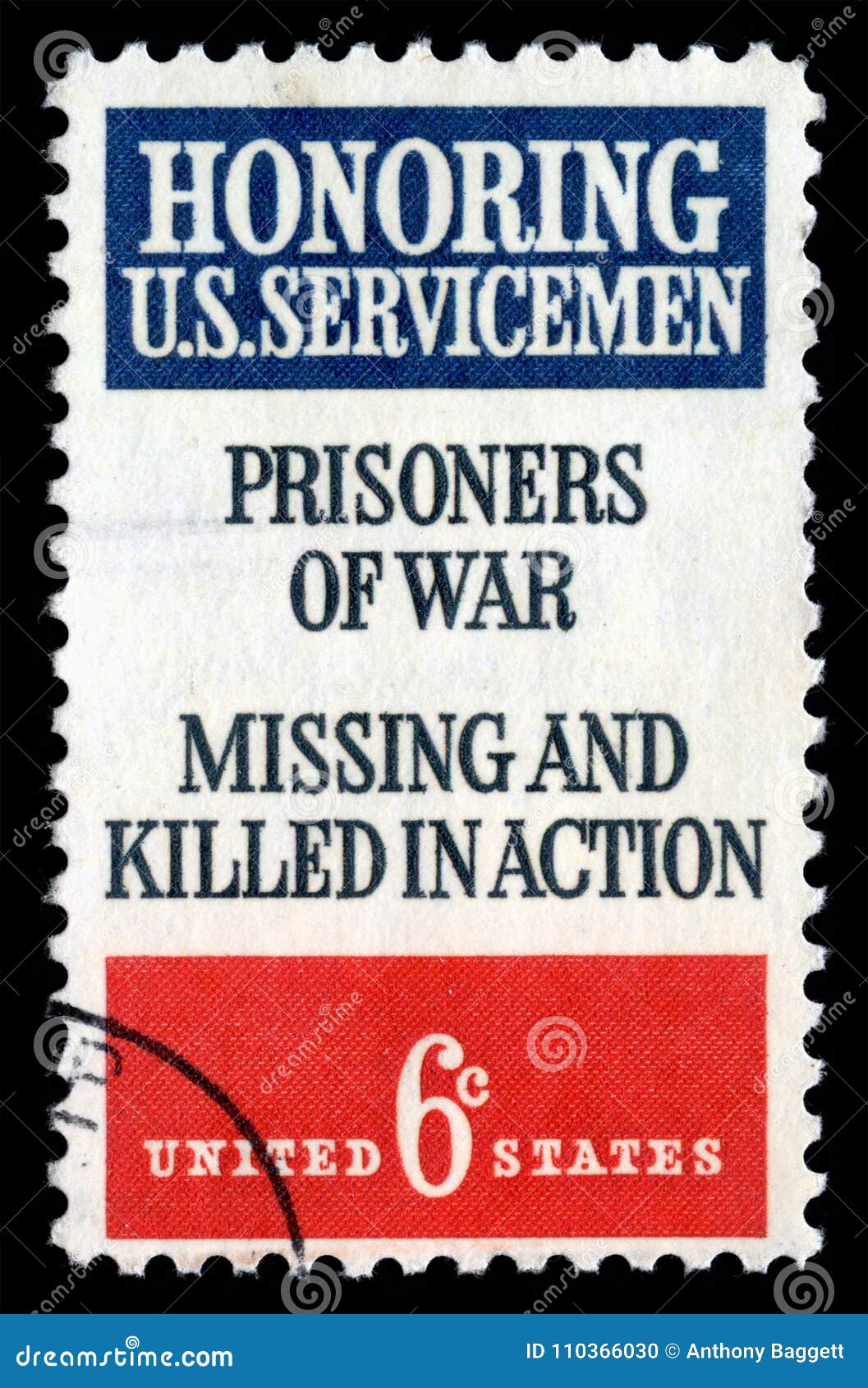伦敦，英国， 2011年2月5日-葡萄酒1970年美利坚合众国取消了尊敬美国sevicemen战俘的邮票丢失和丧生在行动