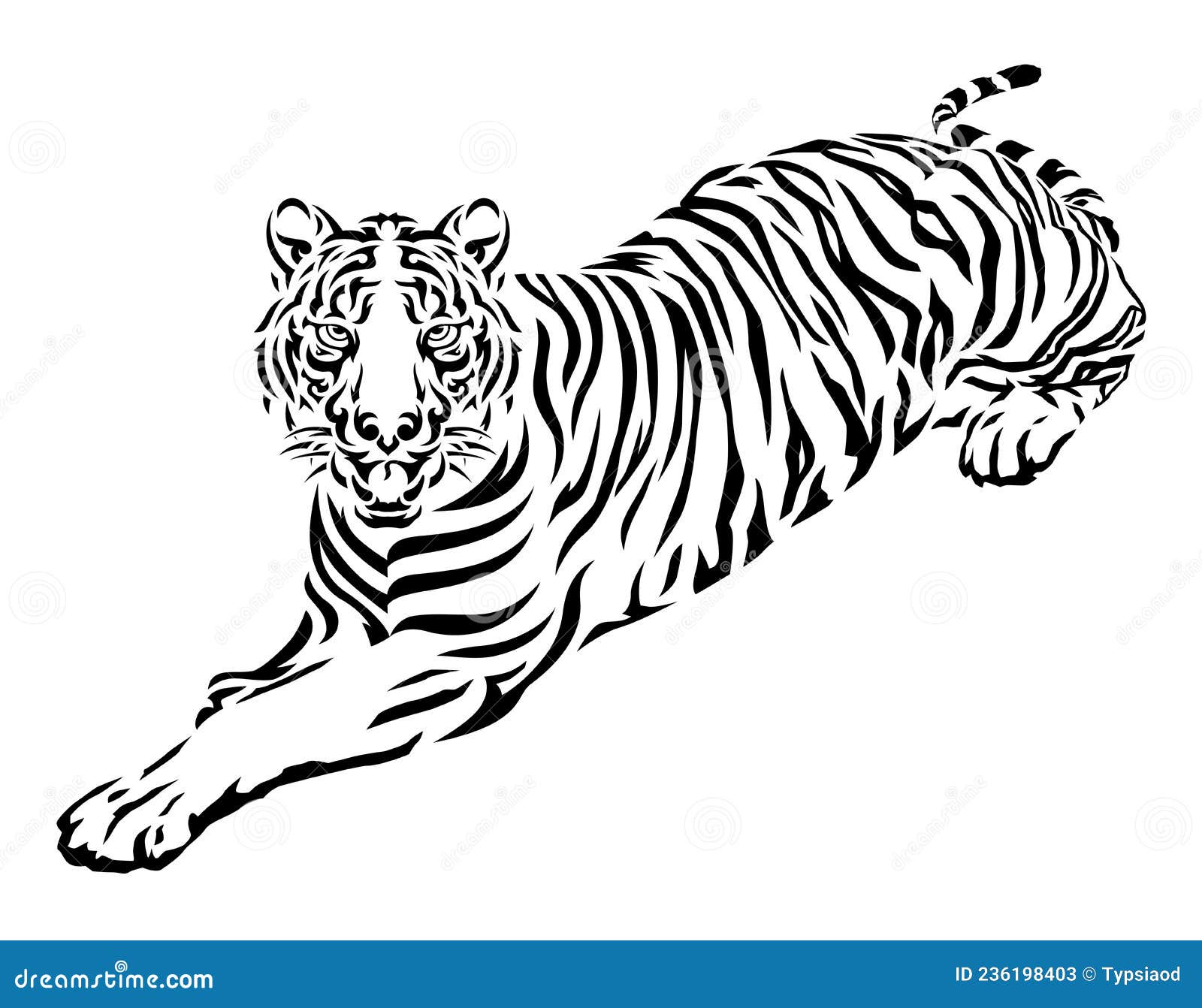 轮廓的抽象颜色老虎作为线条画在白色上插画图片素材_ID:413328497-Veer图库