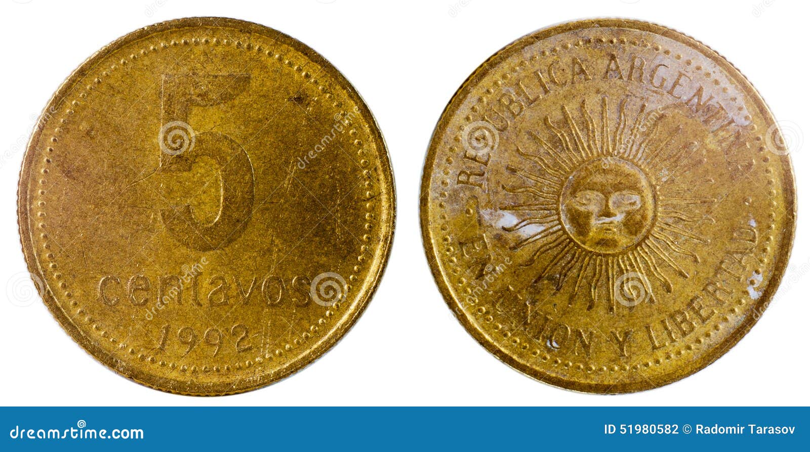 Argentine coin 10 centavos year 1992 front and rear view macro close up ...