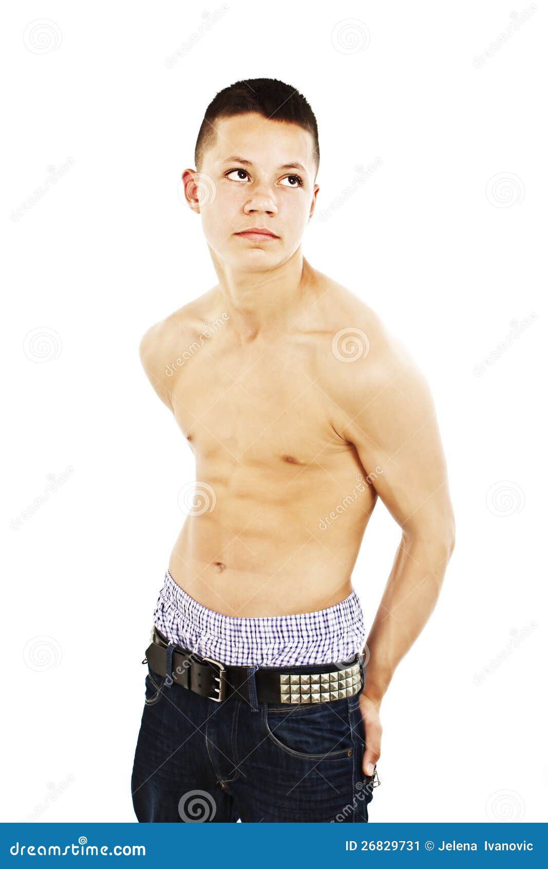 一个年轻人的充分的身体，赤裸上身在牛仔裤 库存图片. 图片 包括有 男性, 爱好健美者, 男子气概, 赤裸上身 - 35492401