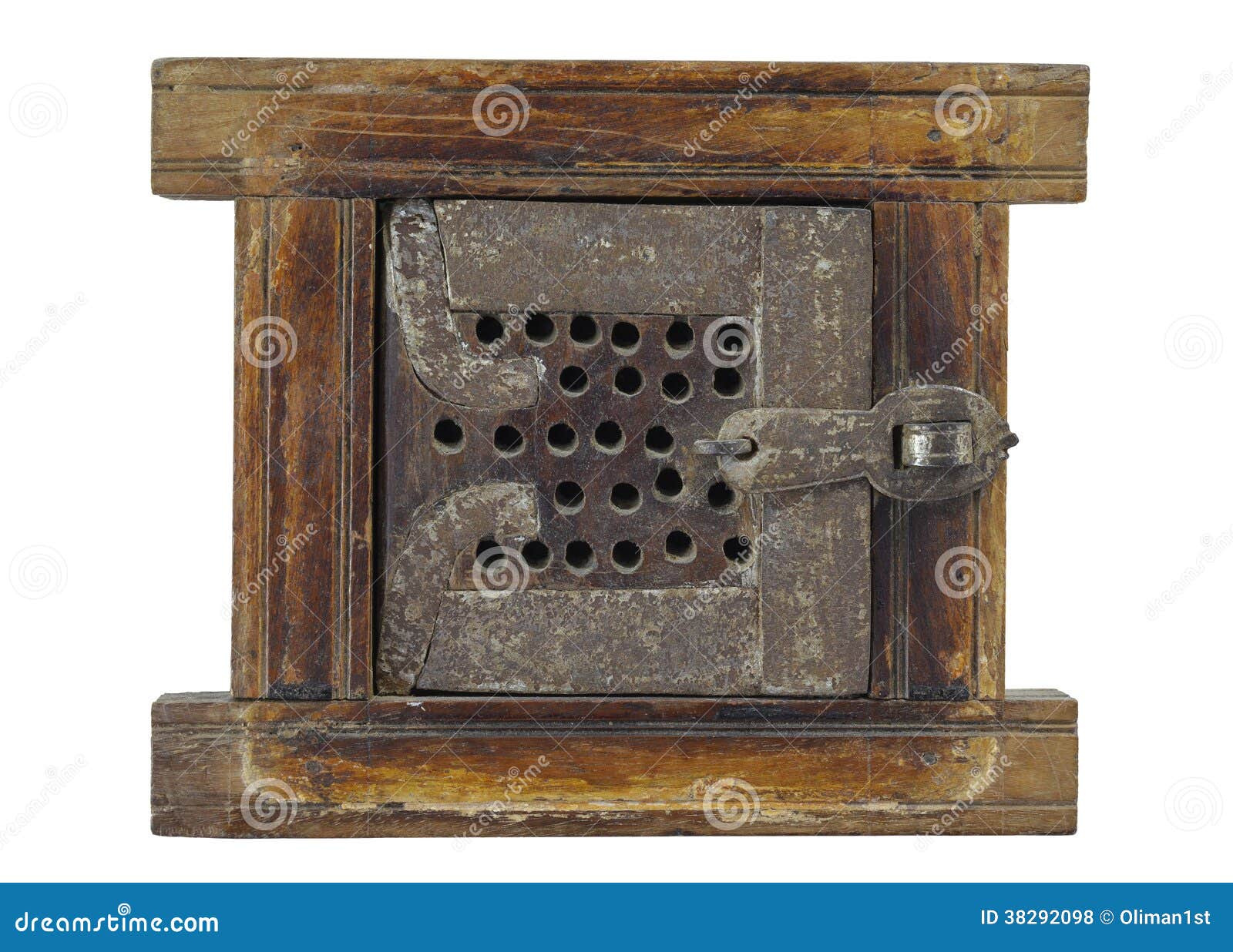 被隔绝的小古色古香的木头和金属开头门. 金属门亲切的开头，固定在大概中世纪一个强的厚实的木制框架… (23cm x 19cm)