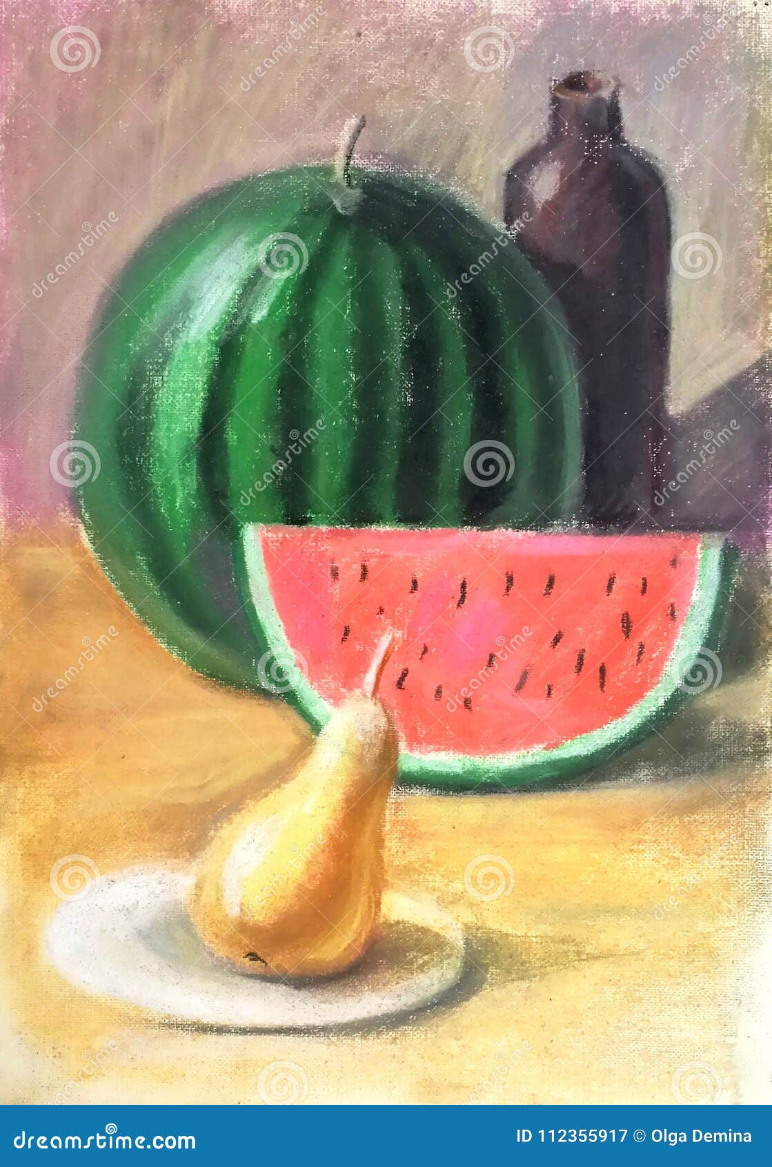 西瓜的淡色静物画库存例证. 插画包括有beautifuler, 敌意, 上色, 烧杯