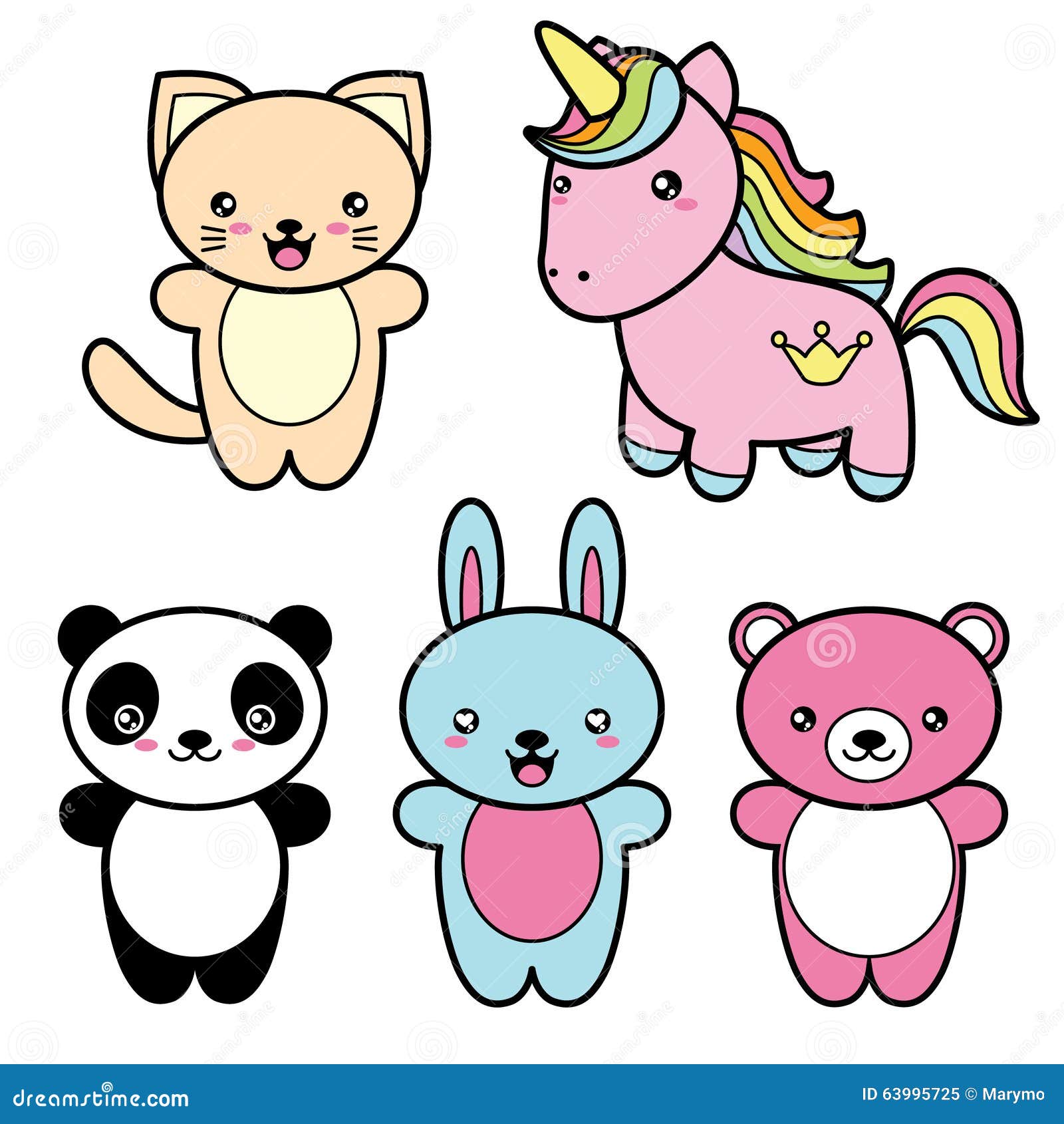 设置逗人喜爱的kawaii样式愉快的微笑的动物的汇集 向量例证. 插画 包括有 字符, 幻想, 敲打, 少许 63995725