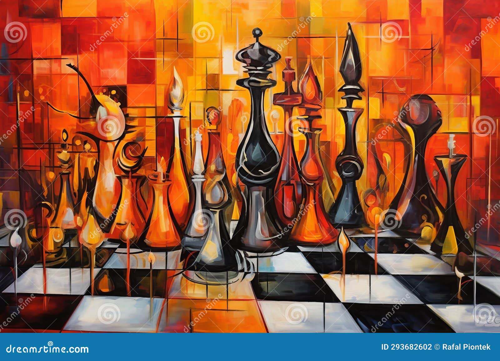 国际象棋抽象彩色油画生成式人工智能库存例证. 插画包括有墙壁, 黄色