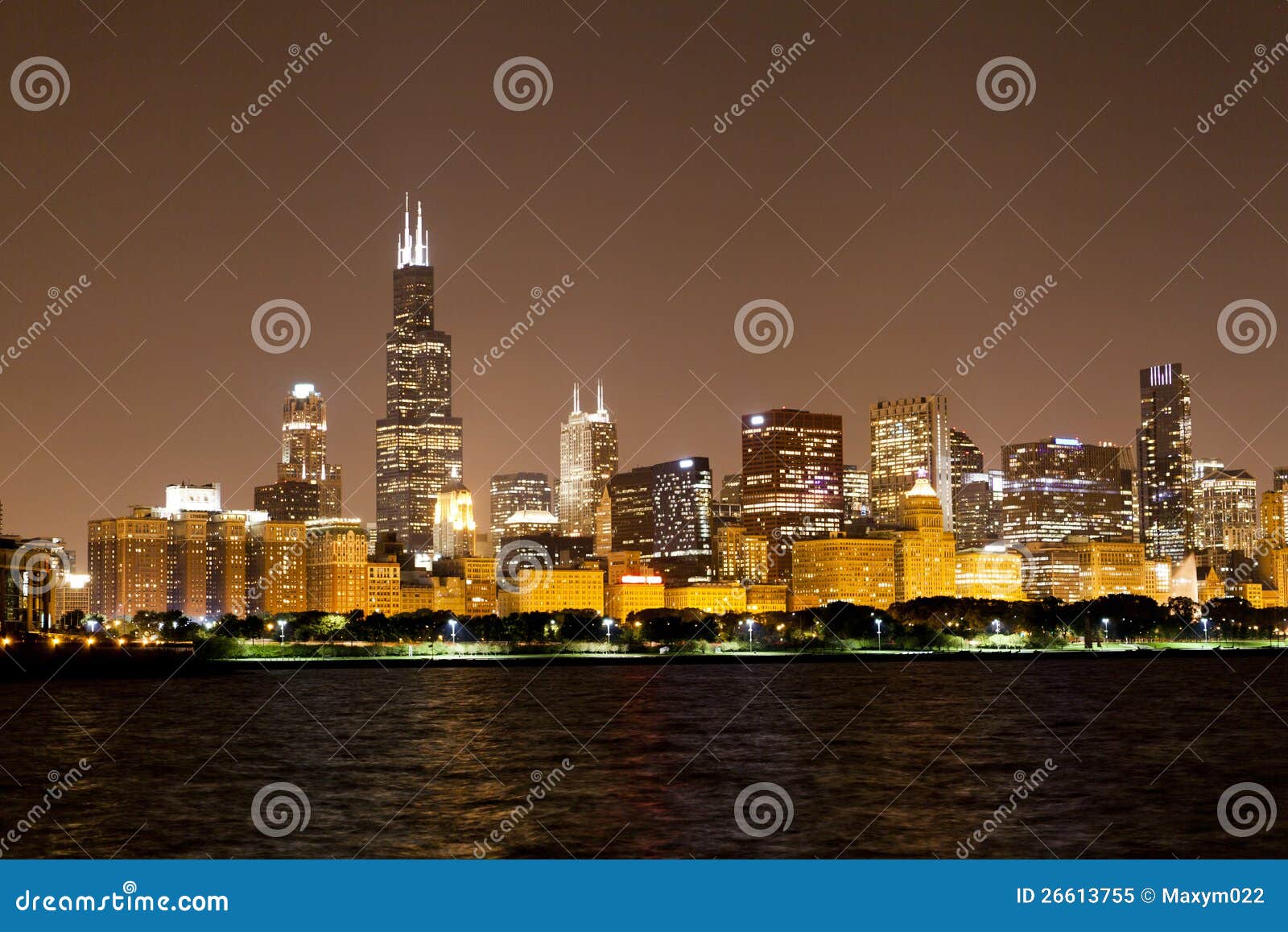 财务地区(晚上视图芝加哥)