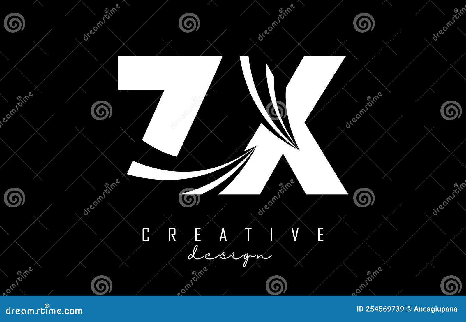 轮廓蓝色字母zx Z X X徽标，带前导线和道路概念设计. 几何设计字母向量 
