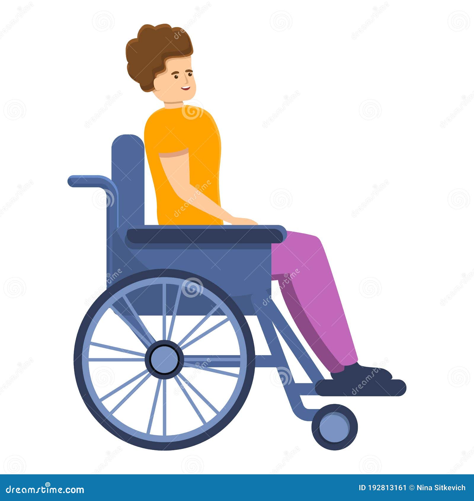 一个年轻人推着坐在轮椅上的残疾人。插画图片素材_ID:352877076-Veer图库