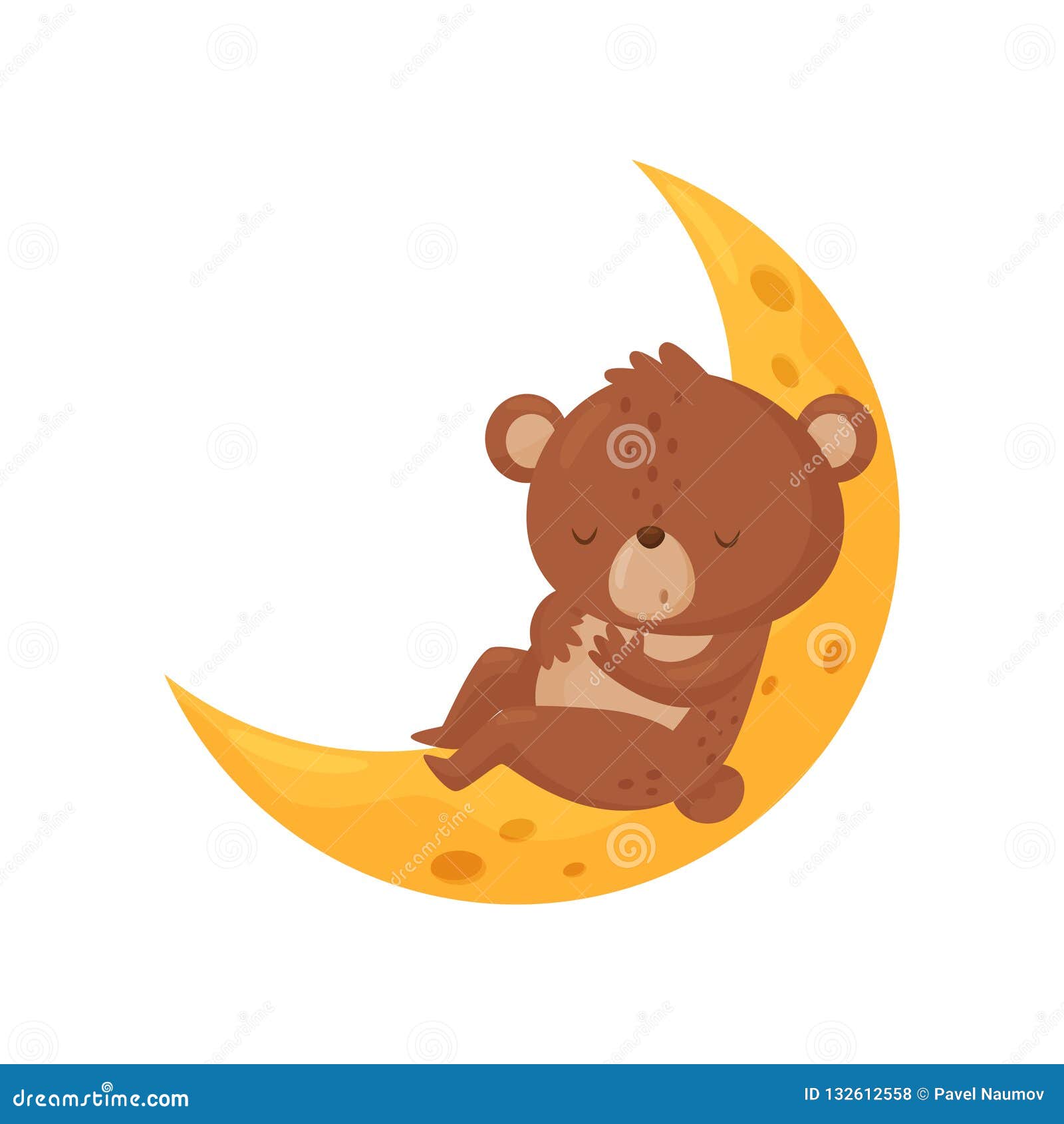 插画贴纸在儿童平面风格的卡通儿童卧室设计装饰小熊睡觉躺在月亮上的云在星空的背景插画图片素材_ID:397365581-Veer图库