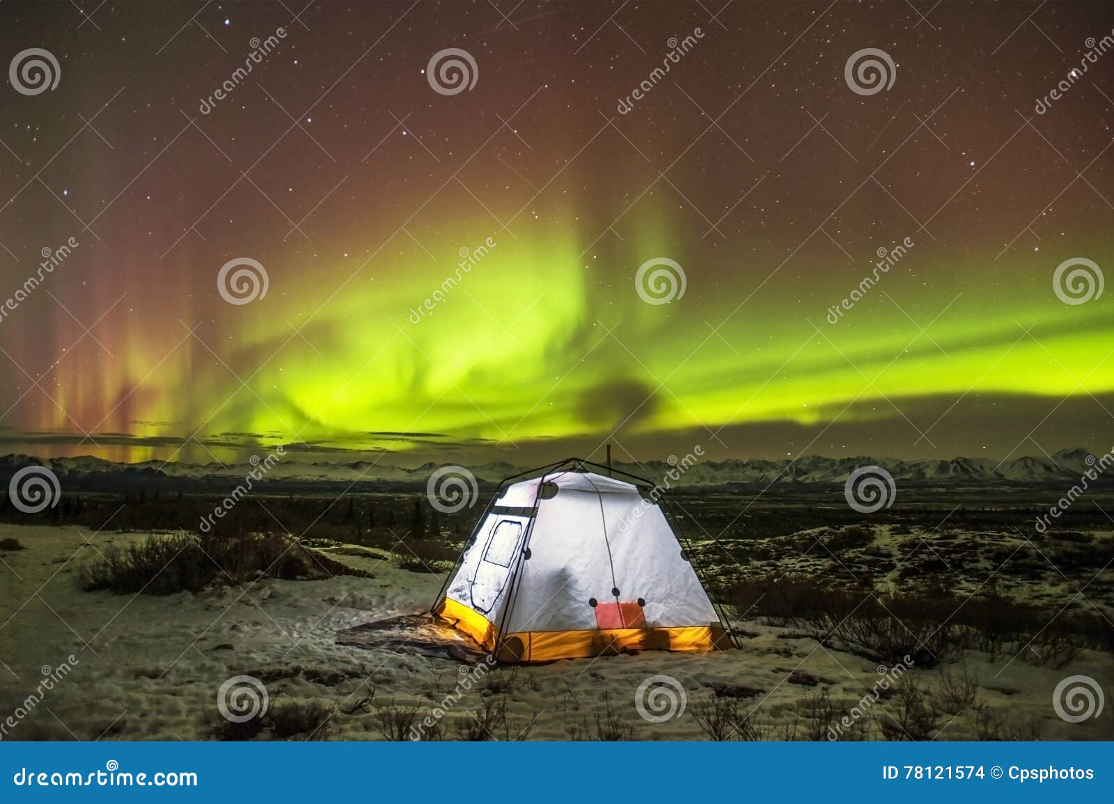 野营的阿拉斯加. 我拍了北极光的这张照片，当野营& x28时; @ -25个下面0& x29;35英里击倒从Cantwell阿拉斯加的Denali Hwy