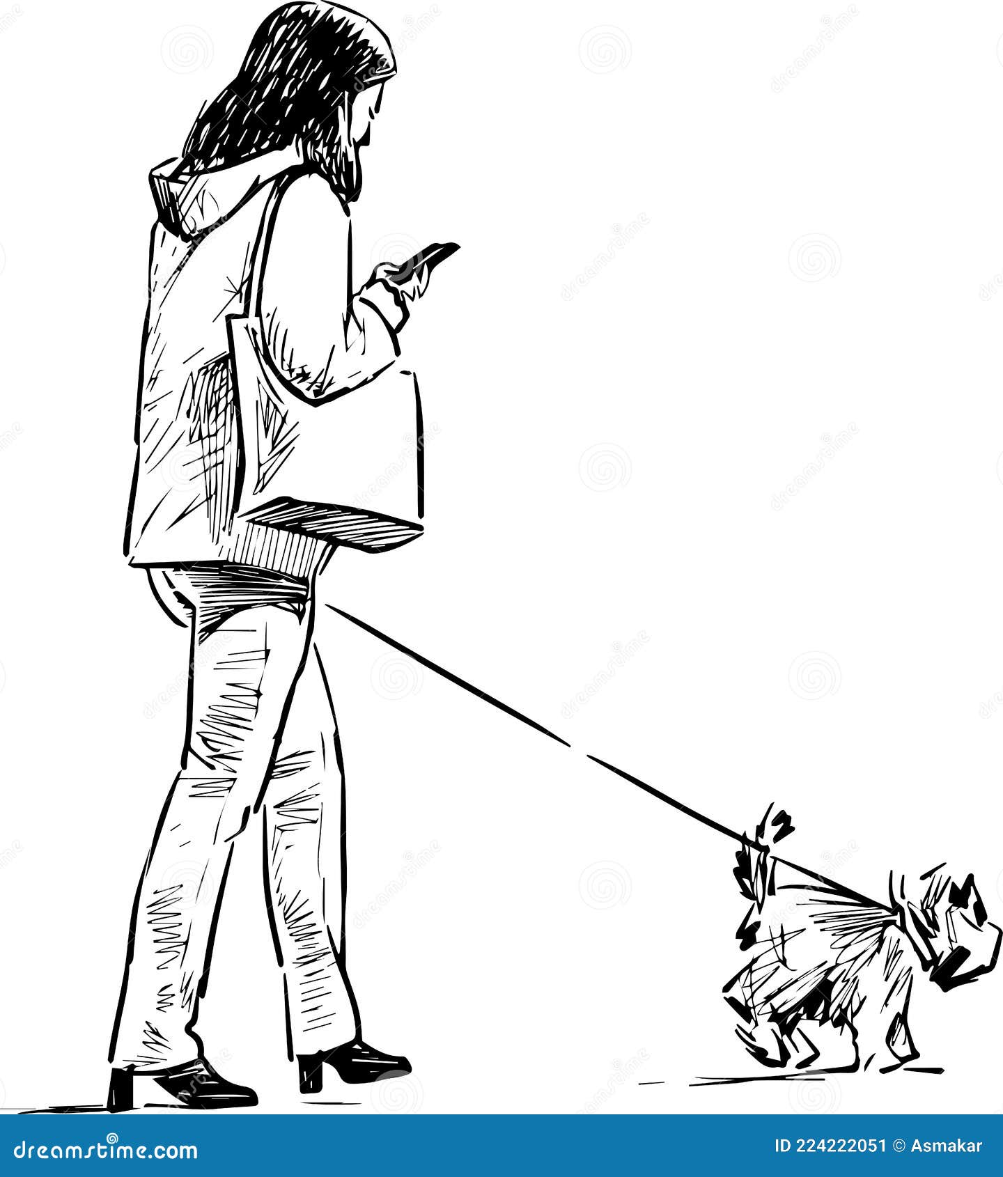 带着狗跑的女人插画图片素材_ID:395937643-Veer图库