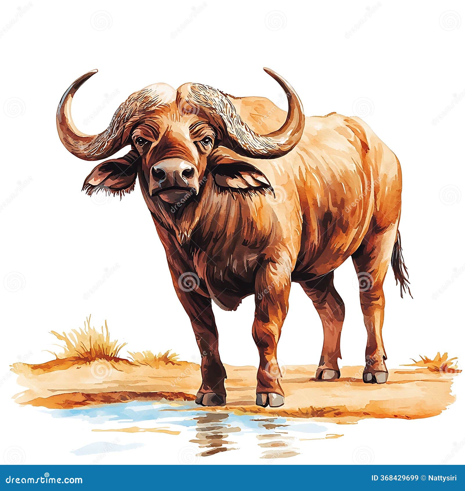 雄伟的非洲角水牛水彩画-