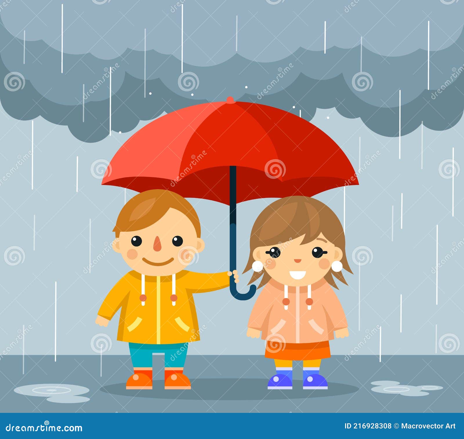 关爱弱势群体雨中给精灵撑伞的小男孩插画图片-千库网