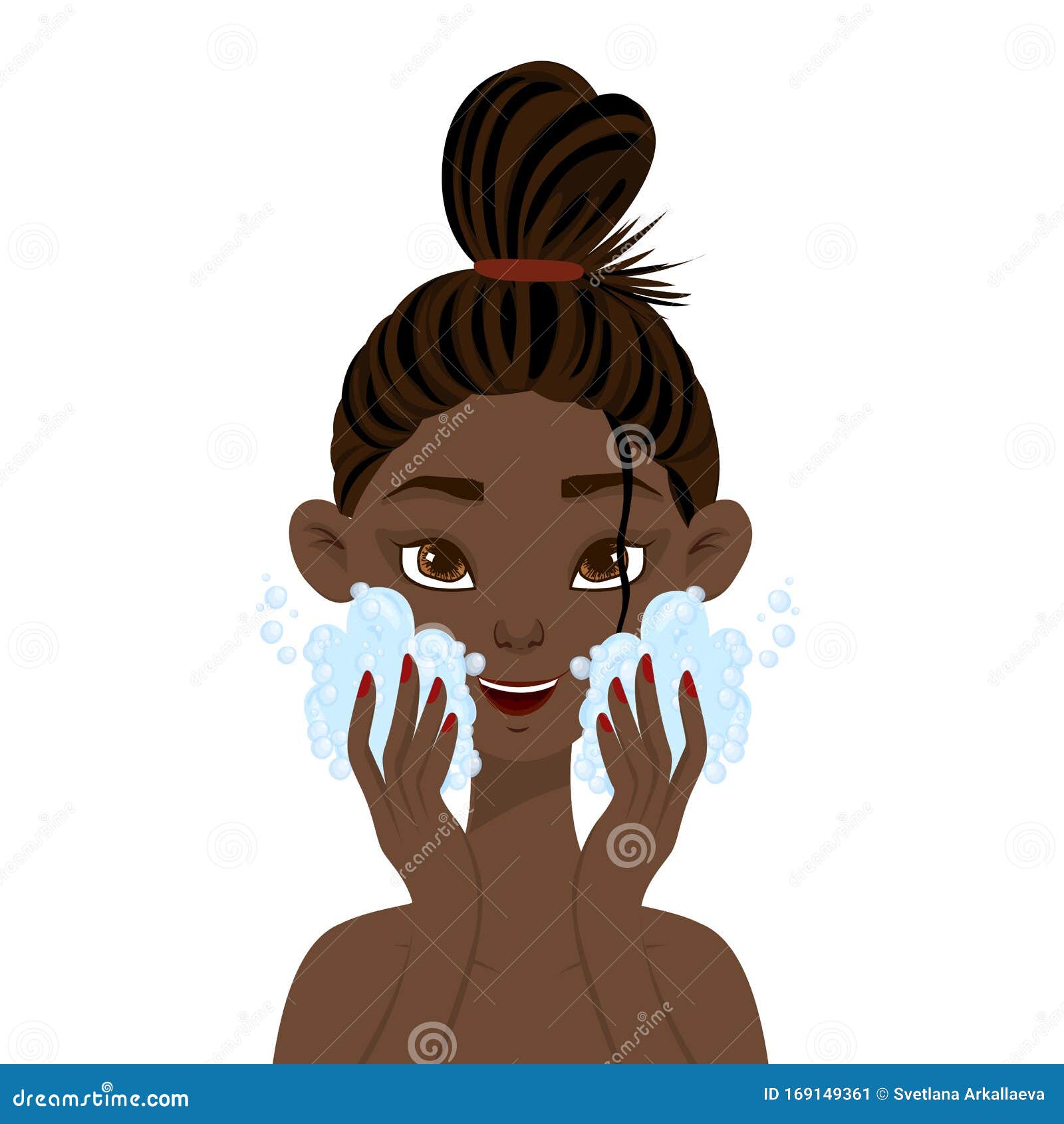 非洲美女用泡沫洗脸 卡通风格 矢量插图 库存例证. 插画 包括有 化妆用品, 魅力, 图标, 女性, 健康 169149361