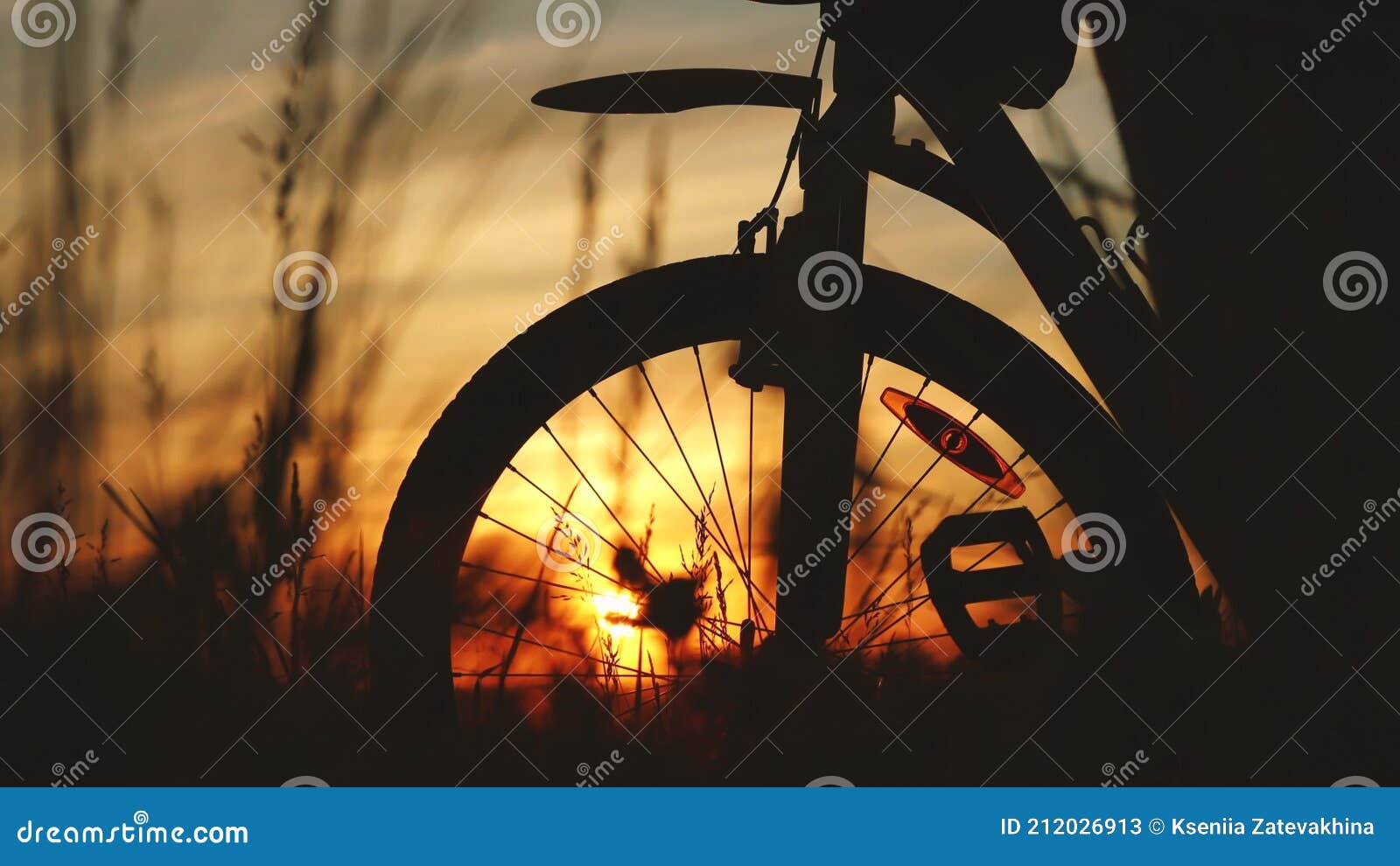 黄昏自行车插图(黄昏、自行车、骑车、骑手、剪影、夕阳、日落、树木、插图)日系插图_北极熊素材库