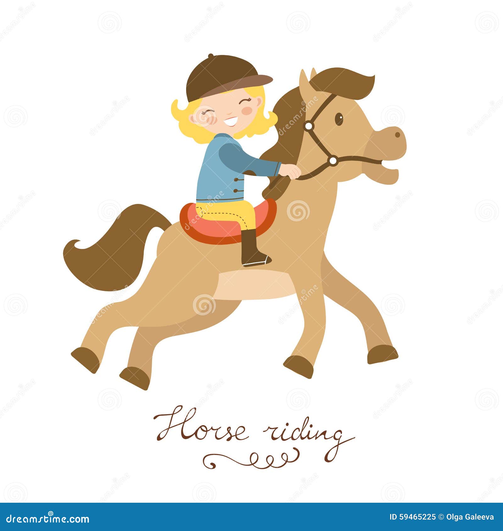 夏天的时候，在公园里骑马的女人。微笑的女骑手与户外种马插画图片素材_ID:393923279-Veer图库